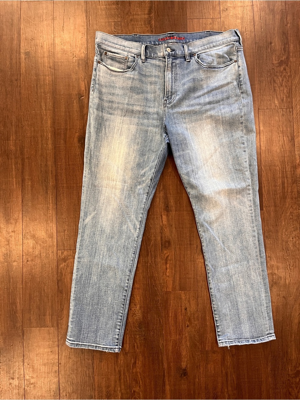 Lucky Brand Jeans Mens 42X32 Athletic Taper Blue Stretch Distressed Casual Denim